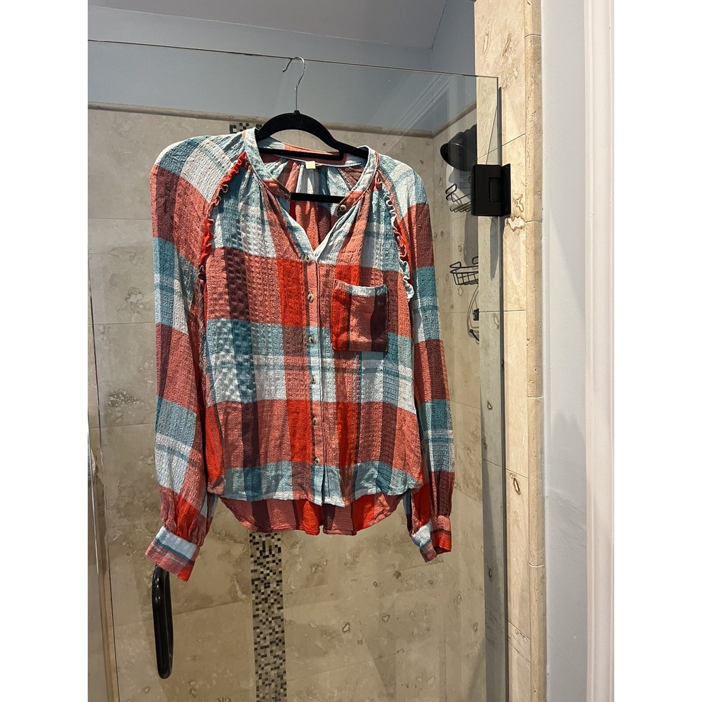 Pilcro & The Letterpress Anthropologie Ruffle Plaid Button Down Shirt XS